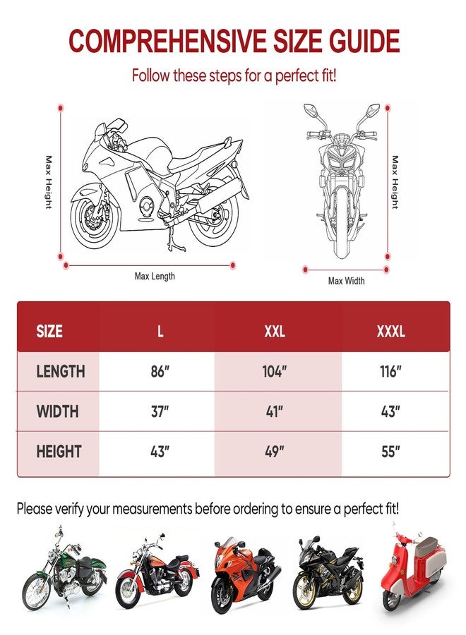 NEVERLAND Motorcycle Cover All Season Universal Weather Premium Quality Waterproof Sun Outdoor Protection Durable with Lock-Holes,Bandage,& Storage Bag Black&Red 86" M40-18-L - Image 5