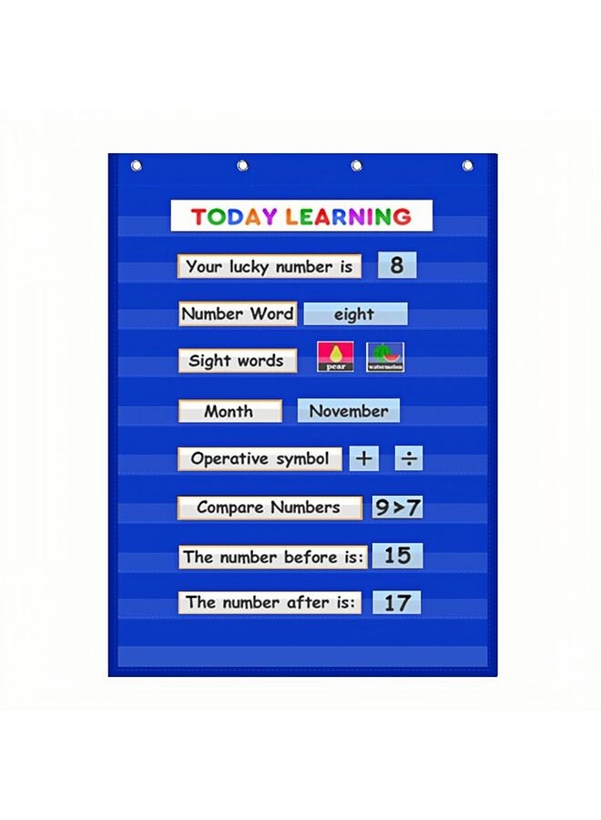 مخطط جيب قياسي شفاف، مخطط 10 جيوب للفصول الدراسية والمنزل، مخطط جيب معلق عالي التحمل لكلمات الحائط والحروف وبطاقات الجمل، 28 عرضًا × 43 طولاً، أزرق - Image 1