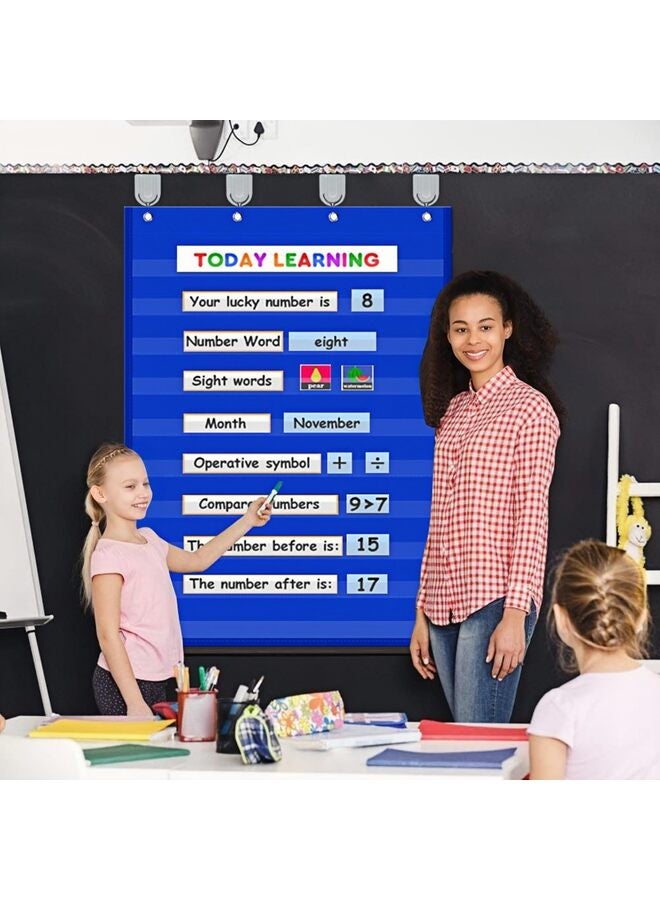 مخطط جيب قياسي شفاف، مخطط 10 جيوب للفصول الدراسية والمنزل، مخطط جيب معلق عالي التحمل لكلمات الحائط والحروف وبطاقات الجمل، 28 عرضًا × 43 طولاً، أزرق - Image 5