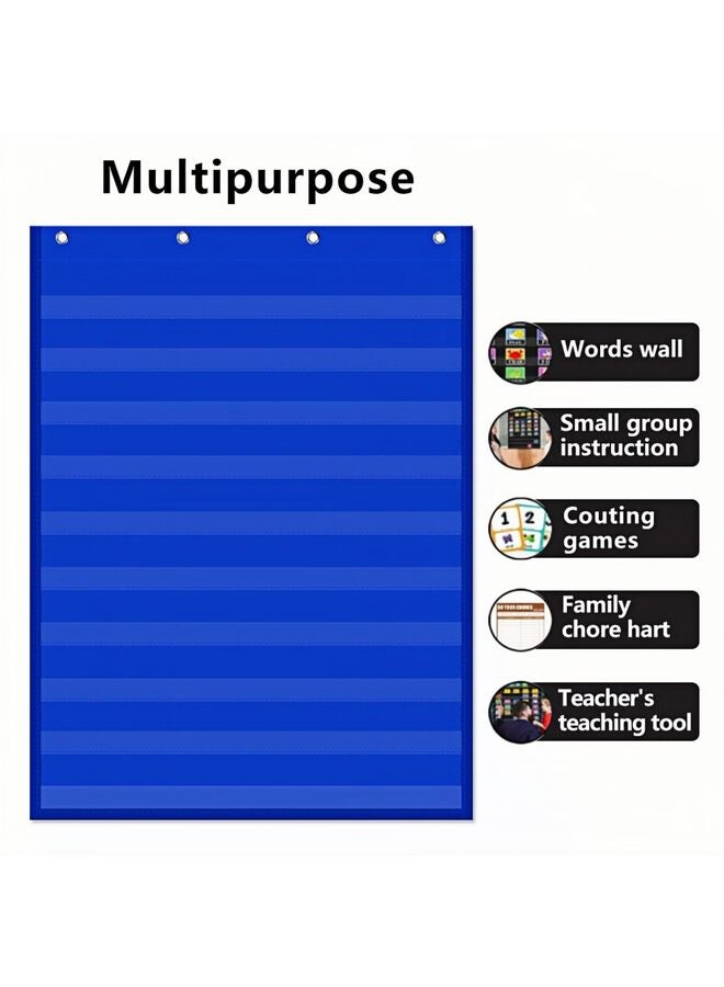 مخطط جيب قياسي شفاف، مخطط 10 جيوب للفصول الدراسية والمنزل، مخطط جيب معلق عالي التحمل لكلمات الحائط والحروف وبطاقات الجمل، 28 عرضًا × 43 طولاً، أزرق - Image 3