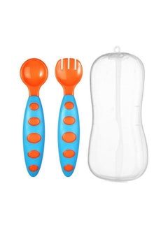 Safe-O-Kid Pack Of 1 Bpa Free Extra Safe Silicone Feeding;Training Spoon With Box For Babyblue & Orange  - Image 1