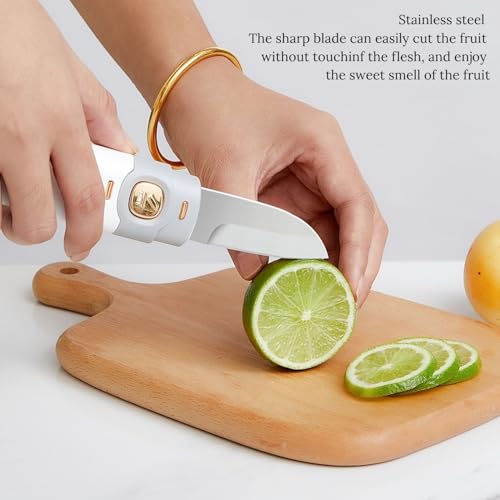SKYTONE Pocket Knife, Kitchen Knife Peeler Portable Knife for Fruit 2 in 1 Knife and Peeler for Kitchen Travel Knife with case Stainless Steel Bled Pack of 1 (2 in 1) - Image 5