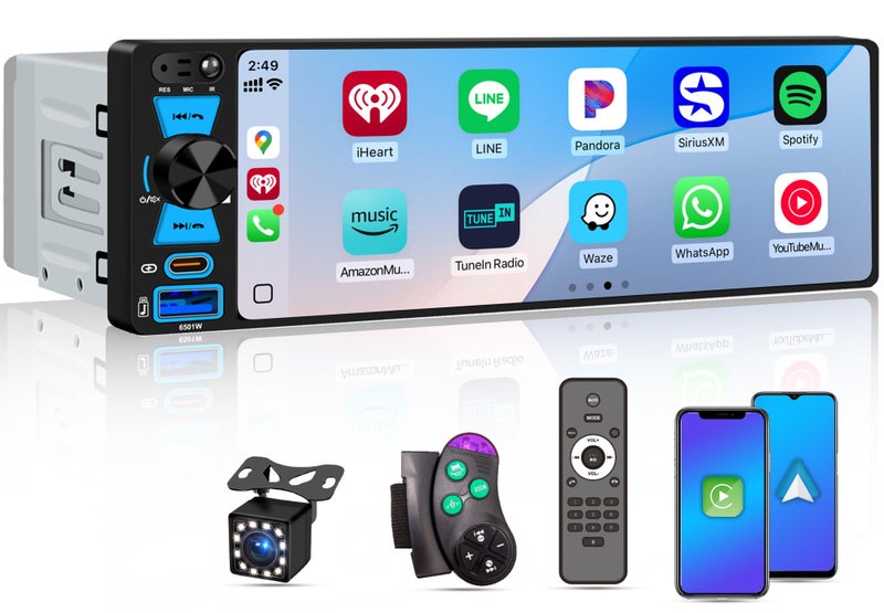 AmoyJebit 6.5" Single Din Car Stereo Wireless Apple CarPlay Android Auto, Car Radio Bluetooth 5.2, FM/AM/RDS, IPS HD Touchscreen, Type-C Fast Charging - Image 1