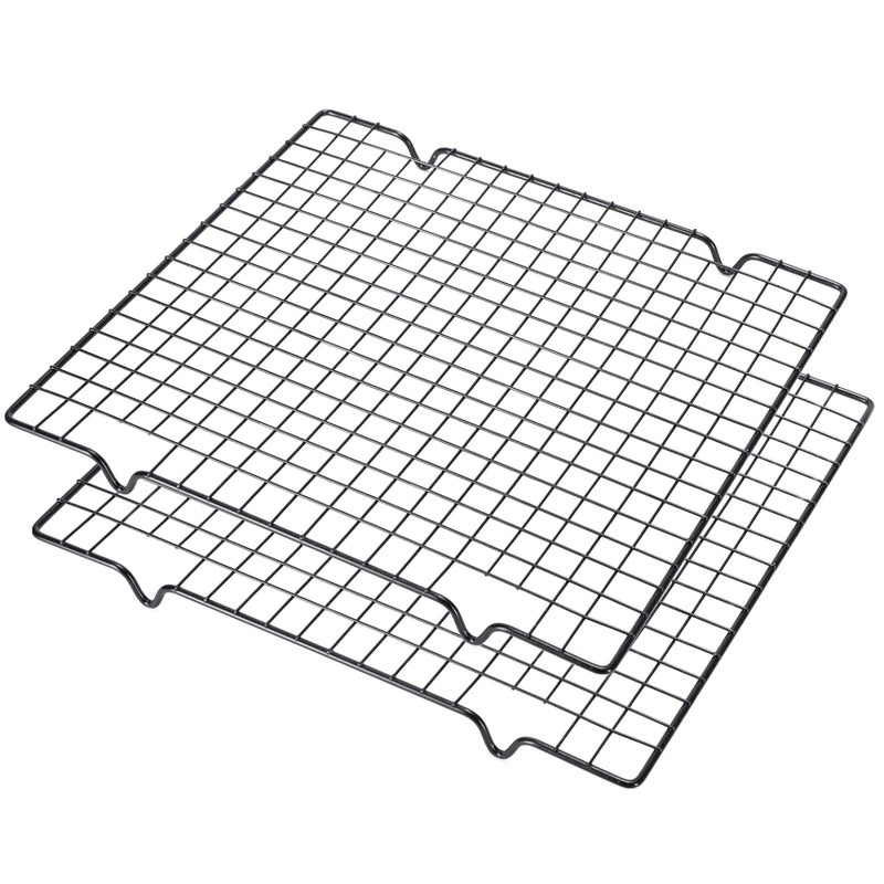 Lamoutor 2Pcs Metal Kitchen Baking Cooling Rack Square Wire Cooling Rack for Cake and Meat 10 x 11 inches (Black) - Image 1