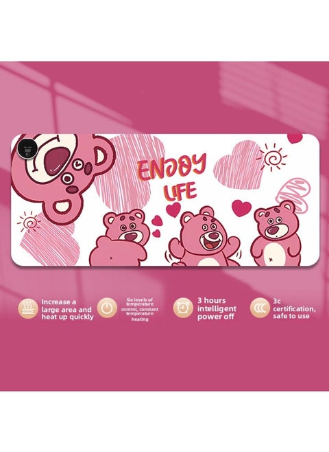 Strawberry Bear Heating Mouse Pad Super Large Heating Warm Table Mat Office Mat Desktop Computer Keyboard Electric Heating Plate Warm-Color:Size: 33*80cm [six-speed Temperature Control Digital Display Timing Model]-Pattern:Enooy Life Bear