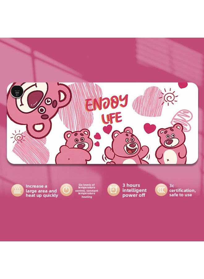 Strawberry Bear Heating Mouse Pad Super Large Heating Warm Table Mat Office Mat Desktop Computer Keyboard Electric Heating Plate Warm-Color:Size: 33*80cm [six-speed Temperature Control Digital Display Timing Model]-Pattern:Enooy Life Bear
