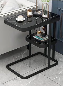 ماركة غير محددة طاولة جانبية للأريكة وطاولات جانبية لغرفة المعيشة وطاولة جانبية صغيرة مربعة فاخرة وخزانة جانبية وطاولة قهوة وطاولة زاوية قابلة للإزالة وطاولات صغيرة بجانب السرير للشرفة وغرفة الاستقبال والمكتب (اللون: أسود ب طبقتين)  - Image 1