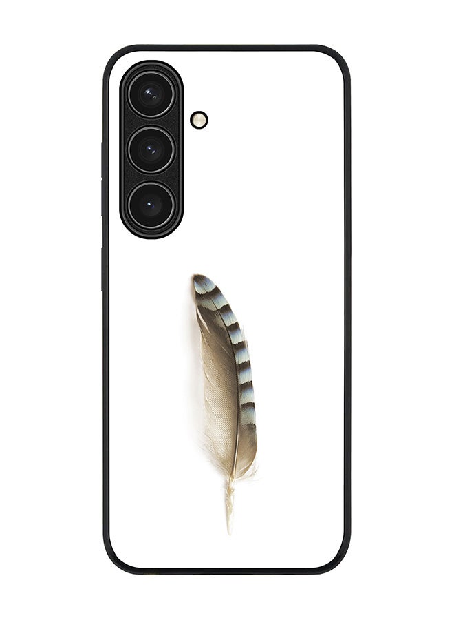 Stylizedd Rugged Black edge case for Samsung Galaxy S24 FE, Slim fit Soft Case Flexible Rubber Edges Anti Drop TPU Gel Thin Cover -  Lonely Feather - Image 1