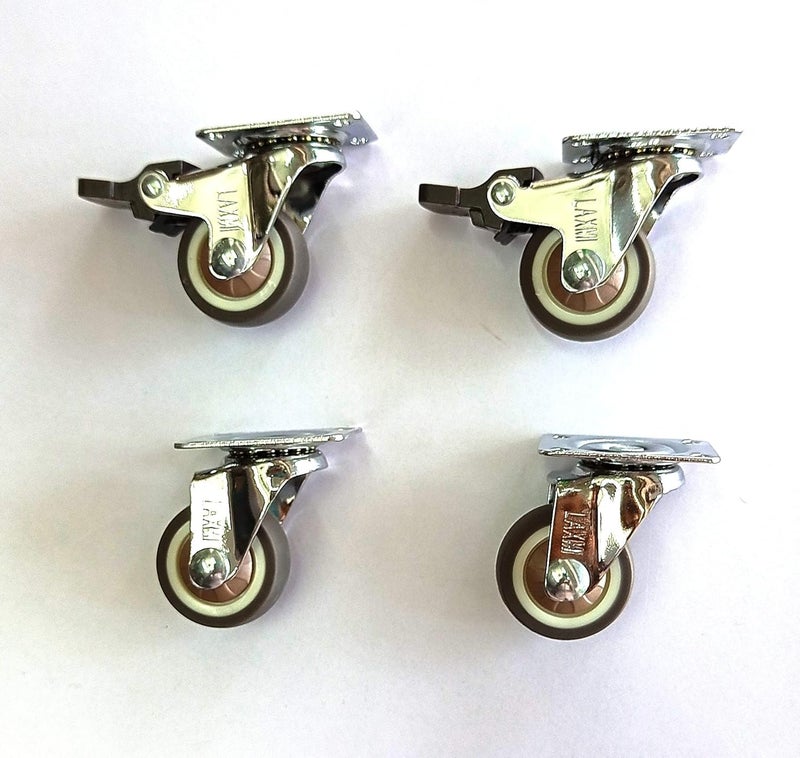 PACIFIC MOVERS Heavy Duty Caster Wheels Soft Rubber Swivel with 360 Degree Plate Fittings 2 with Brakes 2 Without 400 Kg Load Capacity 30mm - Image 1