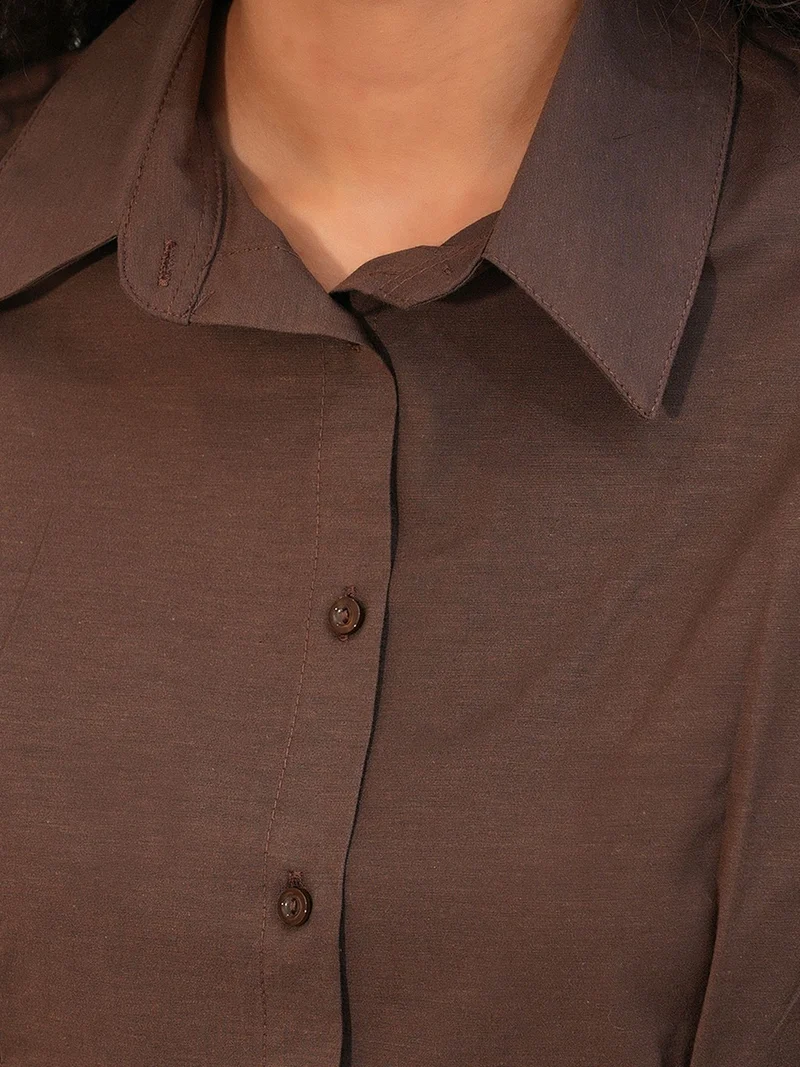 Big Dart Coffee Brown BDART Fitted Poplin Shirt With Button Front for Women | Best Price UAE