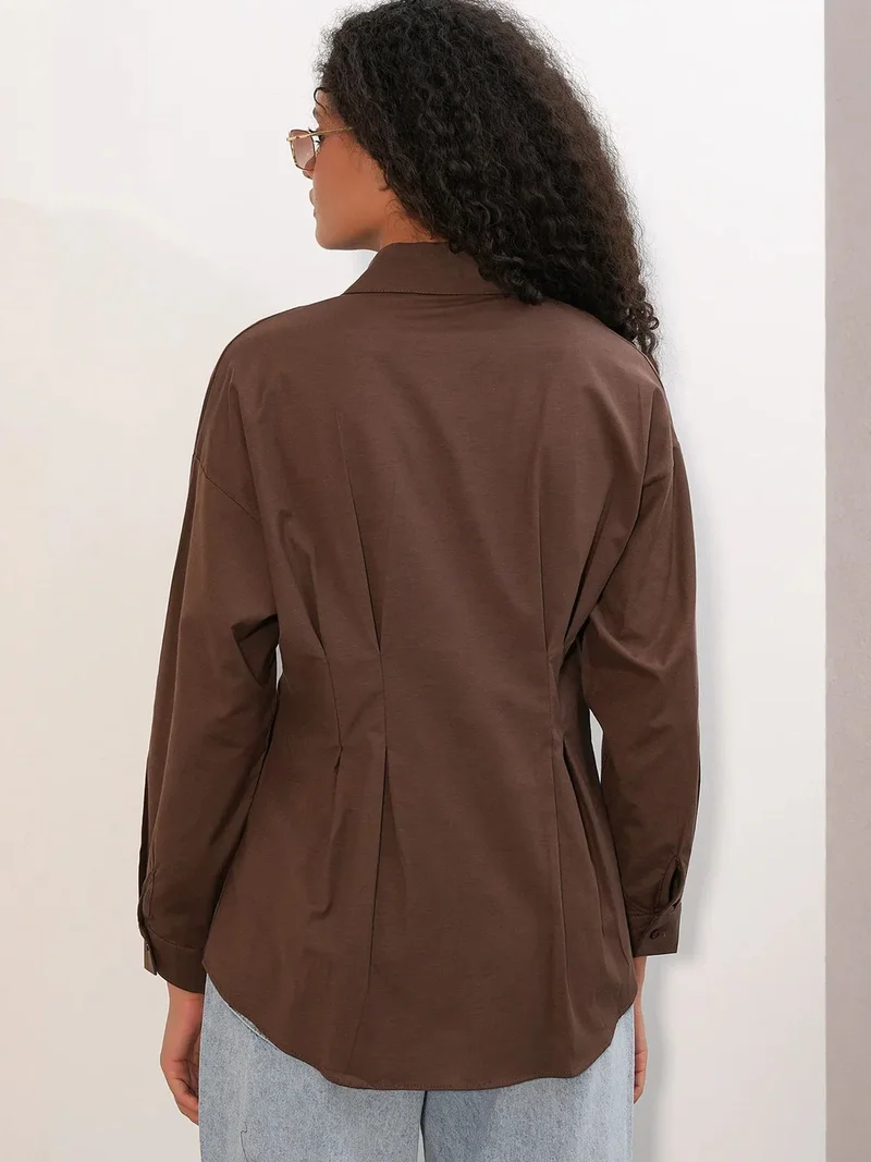 Big Dart Coffee Brown BDART Fitted Poplin Shirt With Button Front for Women | Best Price UAE