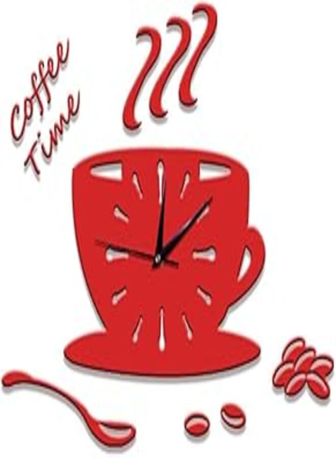 OR Modern Creative 3D Coffee Cup Pointer Clock acrylic Ultra-quiet Wall Clock acrylic Stickers Clock Home Decoration Bedroom Living Room Wall Decor art