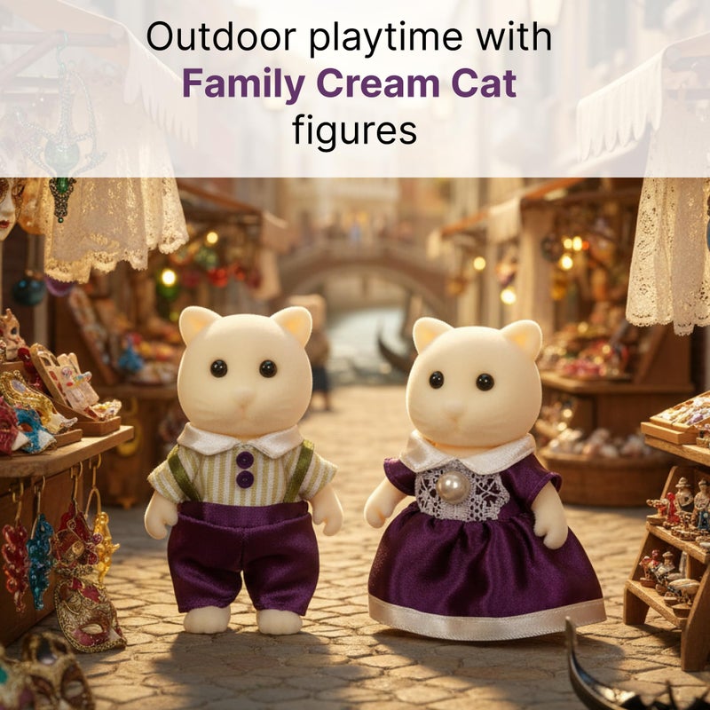 OLEOCA Family Cream Cat Figures â€” Set of 2 Collectible Flocked Mini Dolls with Removable Clothes, Miniature Dollhouse Pretend Play Figures for Kids Ages 3+ - Image 2