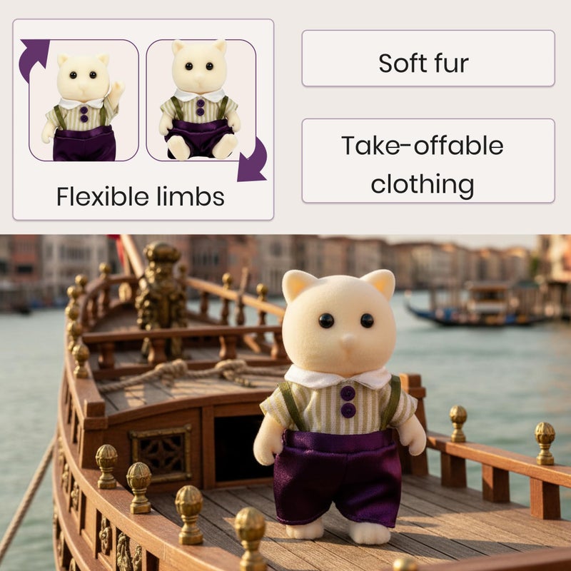 OLEOCA Family Cream Cat Figures â€” Set of 2 Collectible Flocked Mini Dolls with Removable Clothes, Miniature Dollhouse Pretend Play Figures for Kids Ages 3+ - Image 5