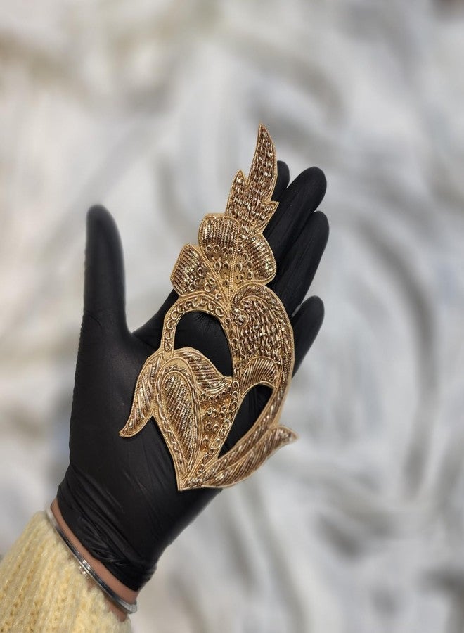 Mohan Shoppe Golden Color Zardozi Handwork Patch for Kids Shirts Jackets Jeans caps Apparel Fashion Package of 1 Piece