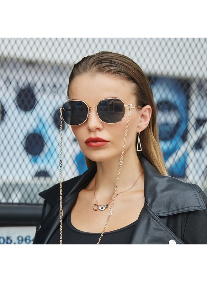V-Shaped Polygon Sunglasses with Chain for Women Men, UV400 Protection, Luxury Gold Alloy Frame, Fashion Shades - Image 2