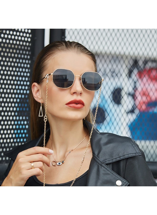 V-Shaped Polygon Sunglasses with Chain for Women Men, UV400 Protection, Luxury Gold Alloy Frame, Fashion Shades - Image 1