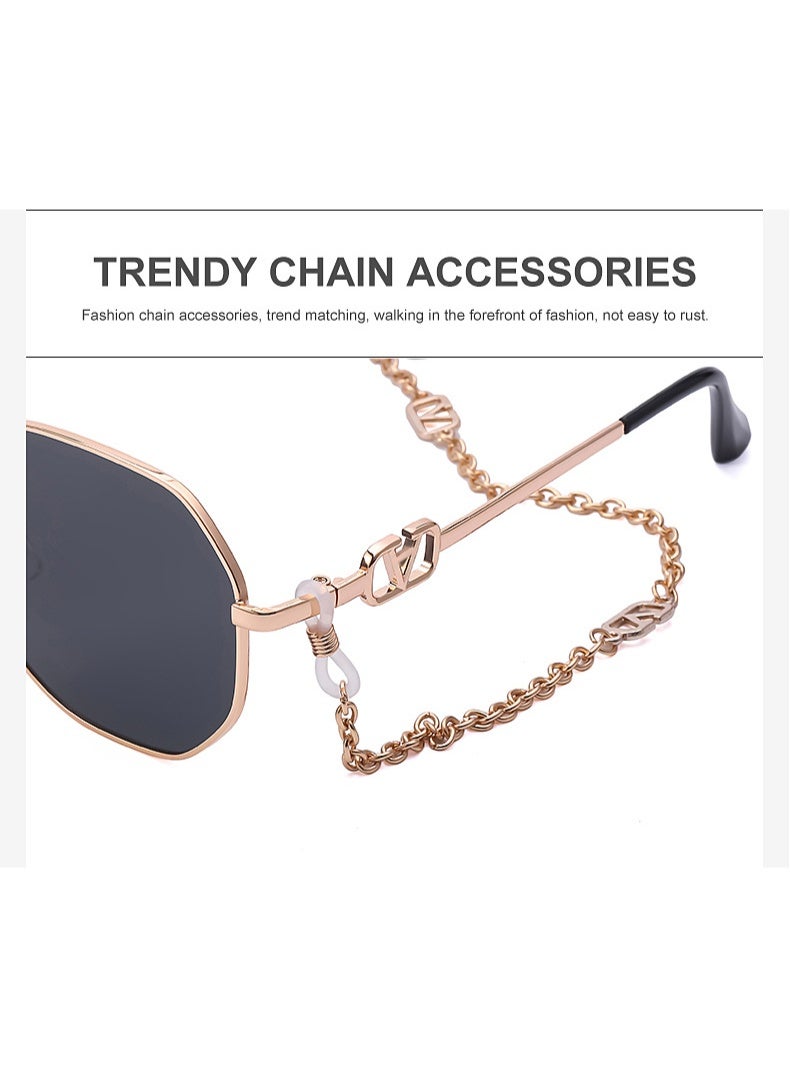 V-Shaped Polygon Sunglasses with Chain for Women Men, UV400 Protection, Luxury Gold Alloy Frame, Fashion Shades - Image 4