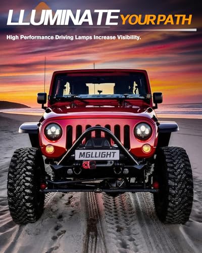 MGLLIGHT DOT Approved 7 Inch Halo LED Headlight Kit H4 High Low Beam H6024 Plug and Play Compatible with Wrangler JKTJCJ Miata More H6024 Replacement 2Pack - Image 3