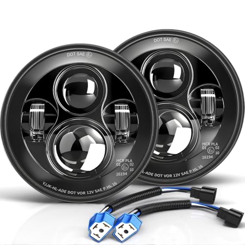 MGLLIGHT DOT Approved 7 Inch Halo LED Headlight Kit H4 High Low Beam H6024 Plug and Play Compatible with Wrangler JKTJCJ Miata More H6024 Replacement 2Pack - Image 1