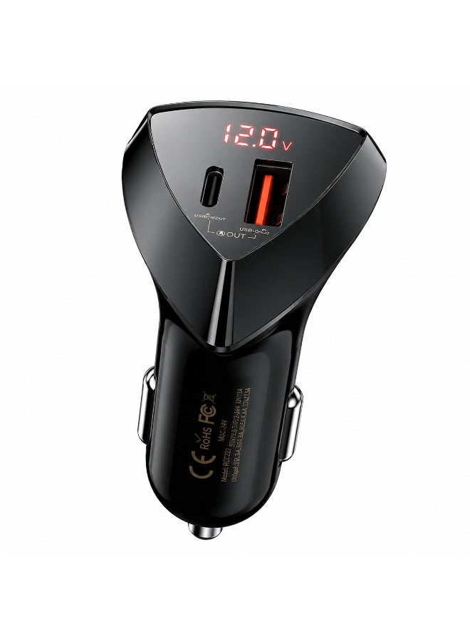 ريماكس شاحن سيارة RCC232 بقوة 45 واط بمنفذ USB من النوع C - محول ولاعة سجائر مزدوج الأطراف فائق السرعة مع شاشة عرض رقمية ومخرج 5.5 أمبير - Image 1