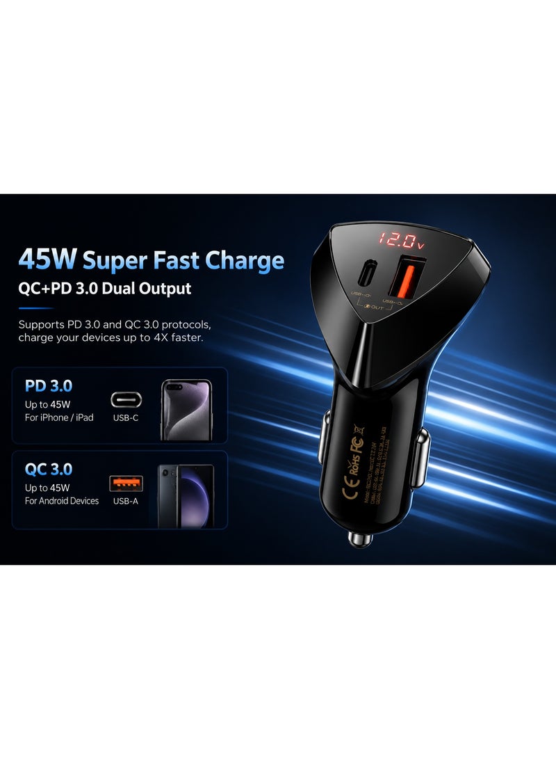 ريماكس شاحن سيارة RCC232 بقوة 45 واط بمنفذ USB من النوع C - محول ولاعة سجائر مزدوج الأطراف فائق السرعة مع شاشة عرض رقمية ومخرج 5.5 أمبير - Image 5