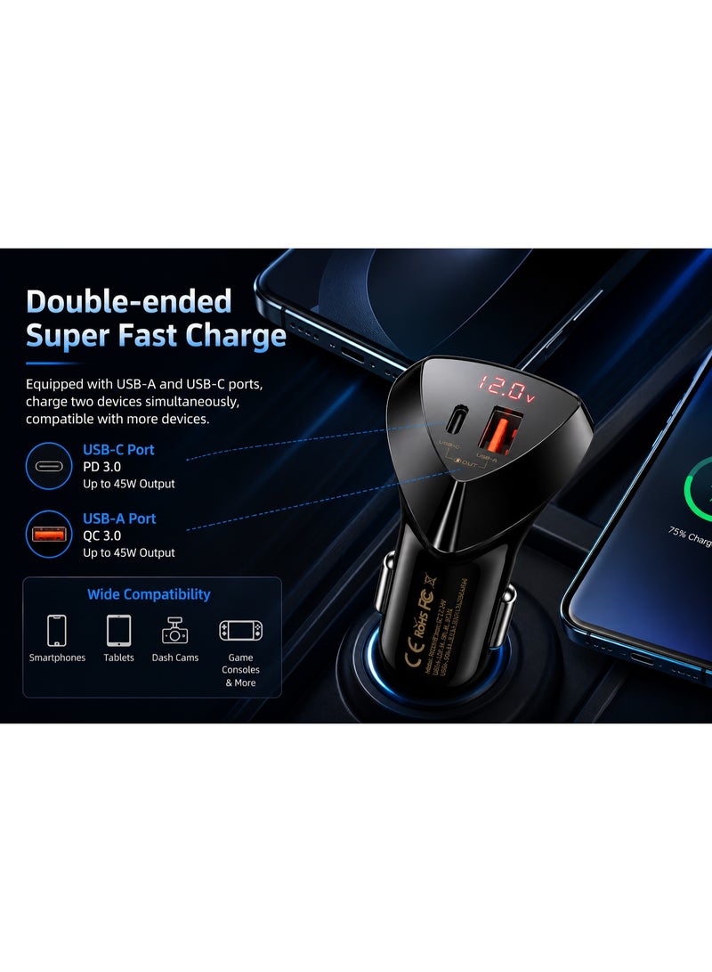 ريماكس شاحن سيارة RCC232 بقوة 45 واط بمنفذ USB من النوع C - محول ولاعة سجائر مزدوج الأطراف فائق السرعة مع شاشة عرض رقمية ومخرج 5.5 أمبير - Image 4