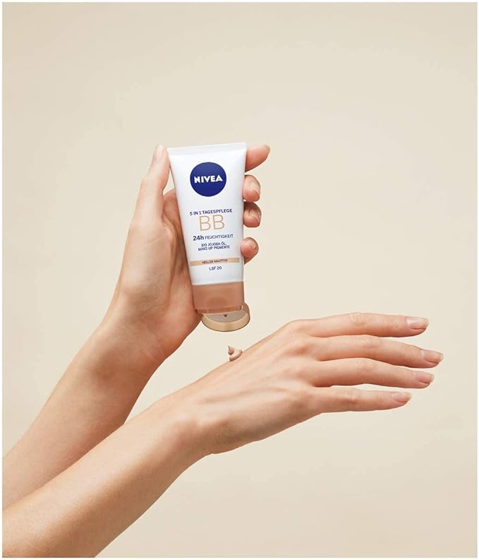 Nivea NIVEA BB 5 in 1 Day Cream 24h Moisture 50 ml BB Cream for Light Skin Types with SPF 20 Tinted Day Cream with Organic Jojoba Oil Makeup Pigments - Image 4