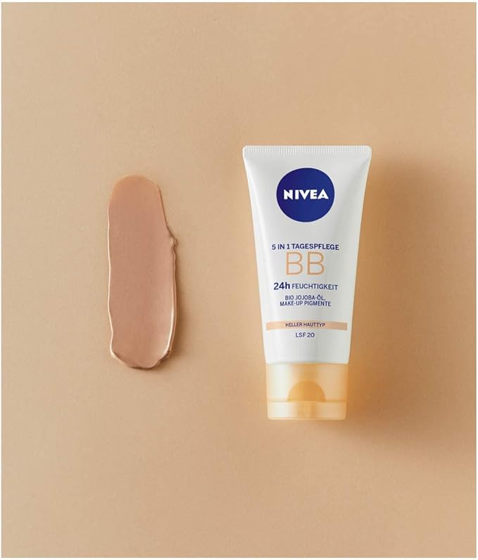 Nivea NIVEA BB 5 in 1 Day Cream 24h Moisture 50 ml BB Cream for Light Skin Types with SPF 20 Tinted Day Cream with Organic Jojoba Oil Makeup Pigments - Image 5
