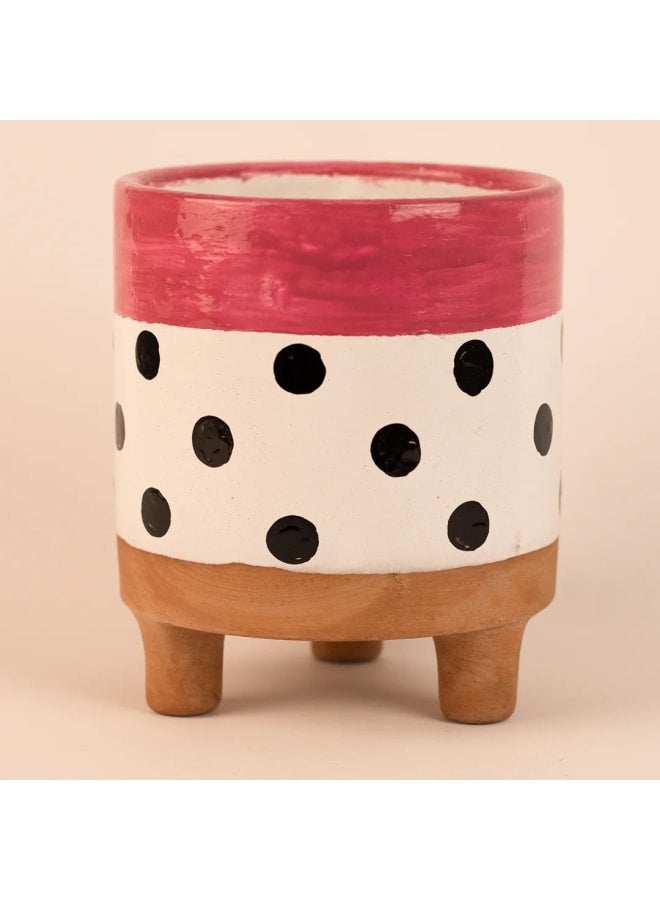 Handmade pottery empty pot - white &pink - 13*10 cm