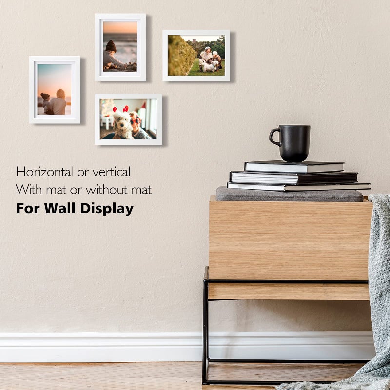 KINLINK 5x7 Picture Frame White Set of 1, Wooden Photo Frame Matted 4x6 with Plexiglass for 4x6 with Mat or 5x7 without Mat for Table and Wall Display - Image 5