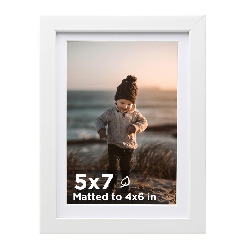 KINLINK 5x7 Picture Frame White Set of 1, Wooden Photo Frame Matted 4x6 with Plexiglass for 4x6 with Mat or 5x7 without Mat for Table and Wall Display - Image 1
