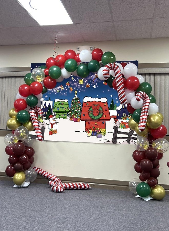 RUYI Christmas Red House Backdrop 7x5FT Comic Winter Xmas Tree Snow Night Kennel Photography Background for Family Kid Christmas Holiday Birthday Party Decoration Supplies Photo Props - Image 4