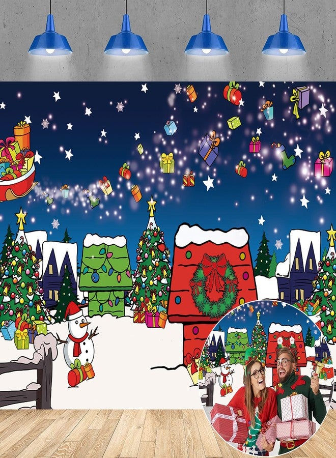 RUYI Christmas Red House Backdrop 7x5FT Comic Winter Xmas Tree Snow Night Kennel Photography Background for Family Kid Christmas Holiday Birthday Party Decoration Supplies Photo Props - Image 1