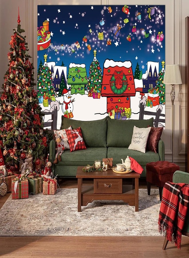 RUYI Christmas Red House Backdrop 7x5FT Comic Winter Xmas Tree Snow Night Kennel Photography Background for Family Kid Christmas Holiday Birthday Party Decoration Supplies Photo Props - Image 2