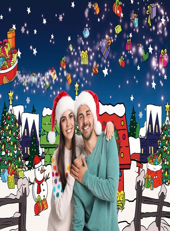 RUYI Christmas Red House Backdrop 7x5FT Comic Winter Xmas Tree Snow Night Kennel Photography Background for Family Kid Christmas Holiday Birthday Party Decoration Supplies Photo Props - Image 5