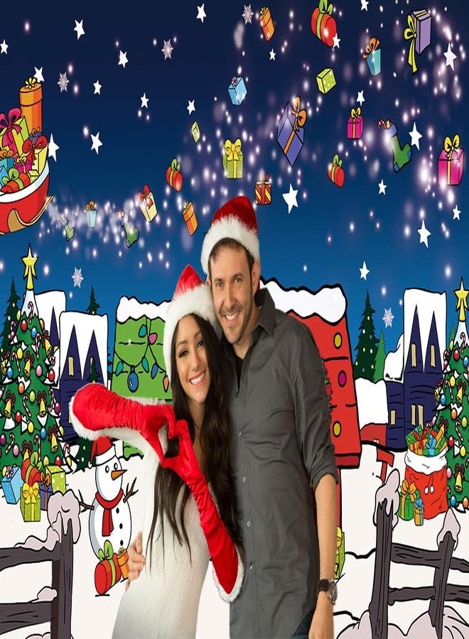 RUYI Christmas Red House Backdrop 7x5FT Comic Winter Xmas Tree Snow Night Kennel Photography Background for Family Kid Christmas Holiday Birthday Party Decoration Supplies Photo Props - Image 3