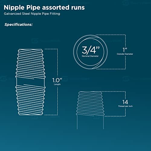 SUPPLYGIANT Supply Giant OQHM3400-10 Steel Nipple Pipe, 3/4'' x 1", Galvanized - Image 2