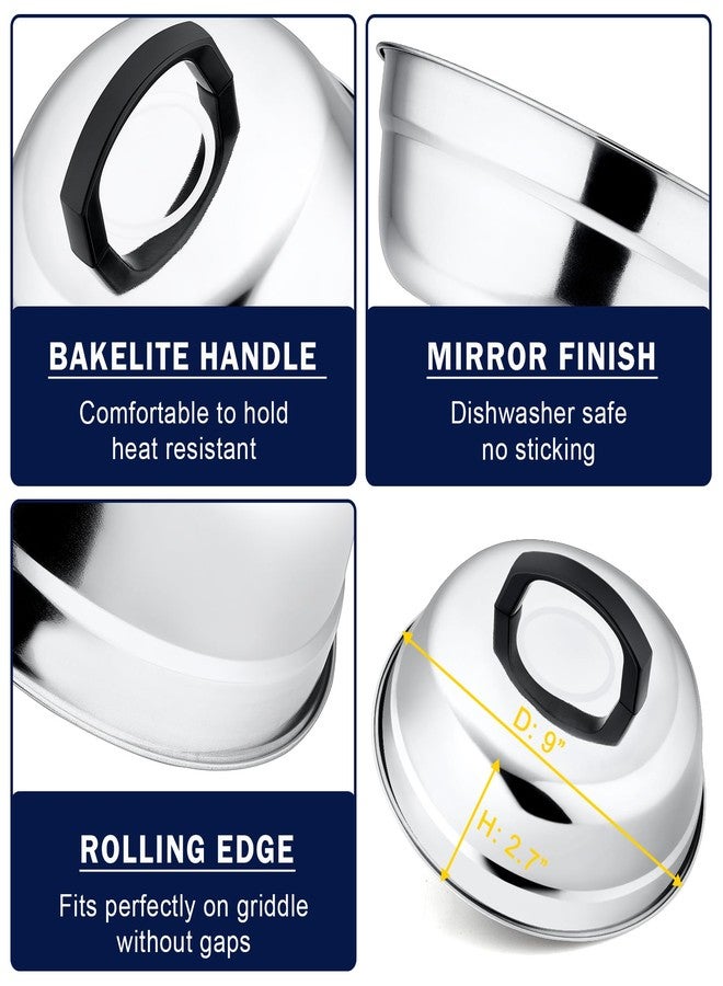HaSteeL قبة إذابة 9 بوصات ومكبس برجر 5.5 بوصات، غطاء دهن صغير من الفولاذ المقاوم للصدأ من هاستيل مع مكبس لحم مقدد دائري، مجموعة ملحقات صينية شواء معدنية للشواء على سطح مسطح تيبانياكي هيباتشي والطهي بالبخار - Image 2