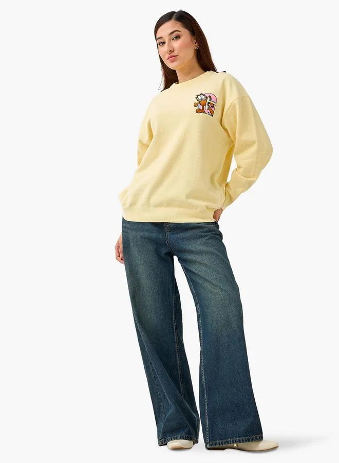 SP Characters Crew Neck Sweater with Garfield Embroidery