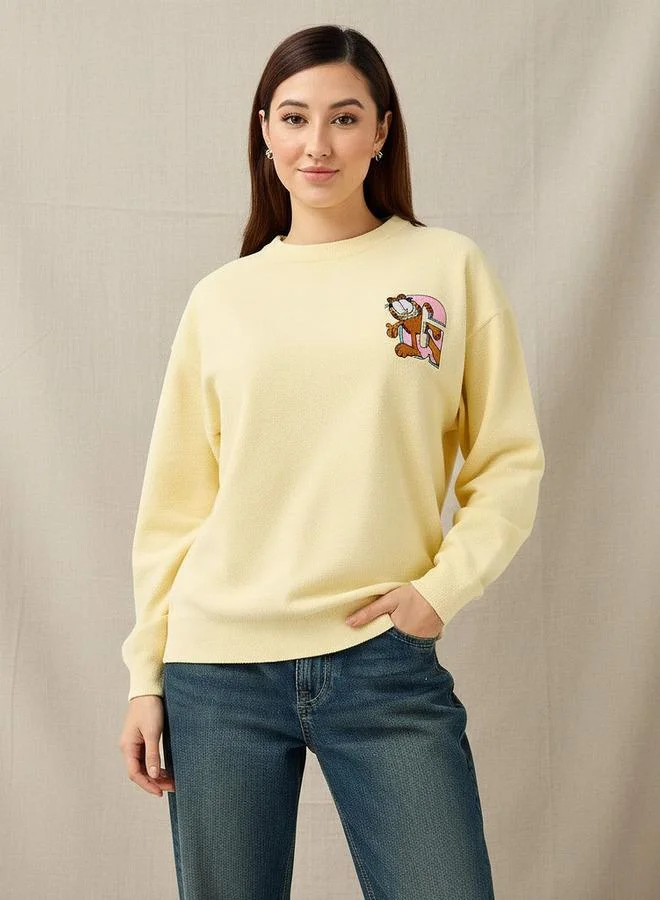 SP Characters Crew Neck Sweater with Garfield Embroidery