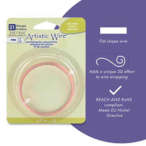 Artistic Wire, 21 Gauge, Flat, 3 mm x .75 mm / 0.12 in x 0.03 in, Copper, 3 ft / .91 m - Image 2