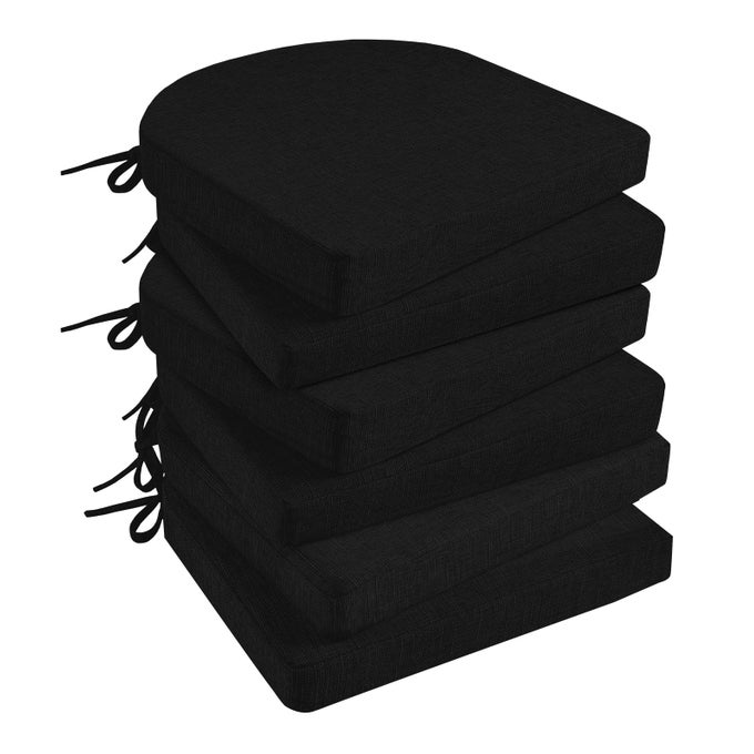 CHAIR CUSHIONS FOR DINING CHAIRS 6 PACK KITCHEN CHAIR CUSHIONS WITH TIES AND NON SLIP BACKING 16 X 16 INCHES CHAIR PADS FOR DINING CHAIRSBLACK