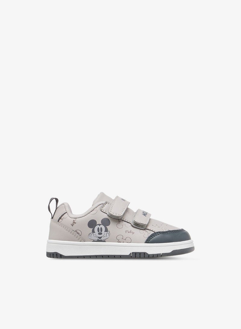 Disney Boys Mickey Mouse Print Sneakers with Hook and Loop Closure - Image 1
