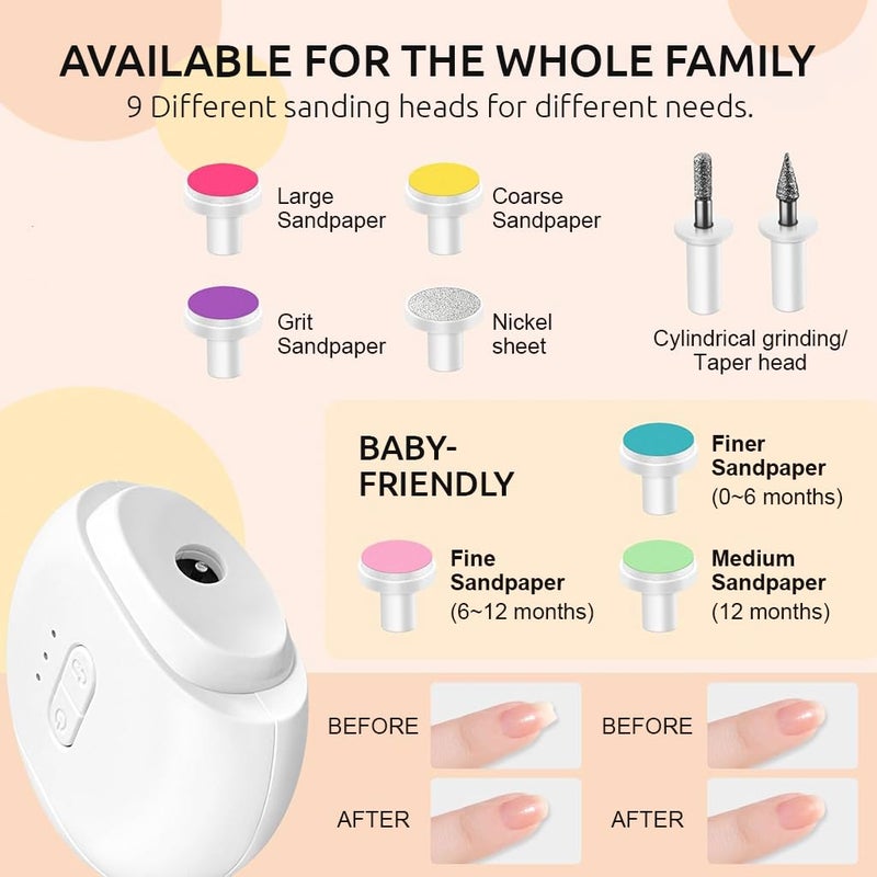 M'AYCREATE ® Electric Nail Clipper & Nail File with LED Light USB Rechargeable Cordless Nail Trimmer Grooming Tool with 7 Nail File Heads and 2 Nail Drills Compact Travel Nail Clipper File Kit - Image 2