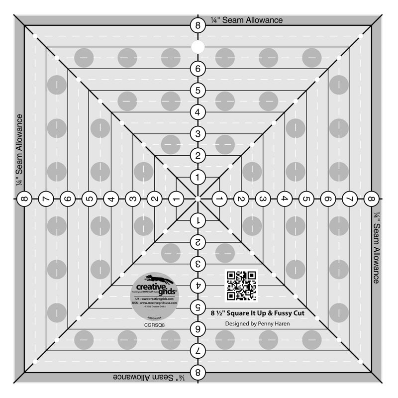 Creative Grids 8-1/2in Square It Up or Fussy Cut Square Quilt Ruler - CGRSQ8 - Image 1