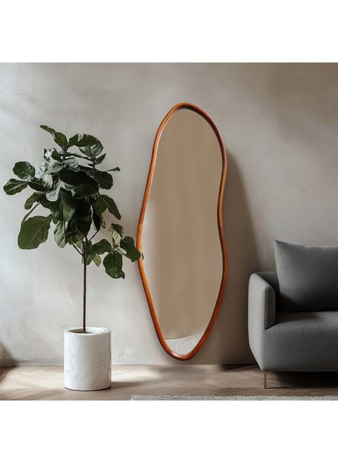 Switch - Brown Wood Wave Shaped Full Length Mirror, Size 165X56Cm - Image 1