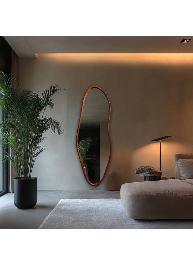 Switch - Brown Wood Wave Shaped Full Length Mirror, Size 165X56Cm - Image 1