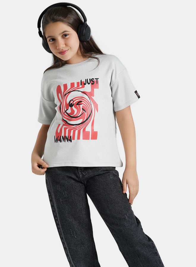 ريمينت تيشرت للبنات برسمة سمايل رمادي  - Image 3