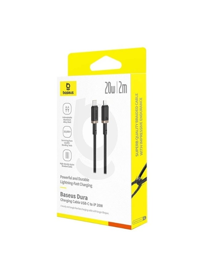 بيسوس Baseus Dura Type C fast charging cable for iP 20 W 2 m Black, Gold multicolour - Image 3